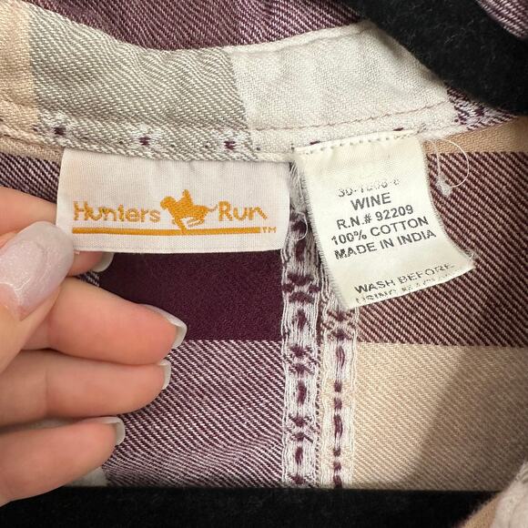 Hunter Run Women's Checkered floral embroidered flannel flower metal buttons XL - Picture 3 of 8